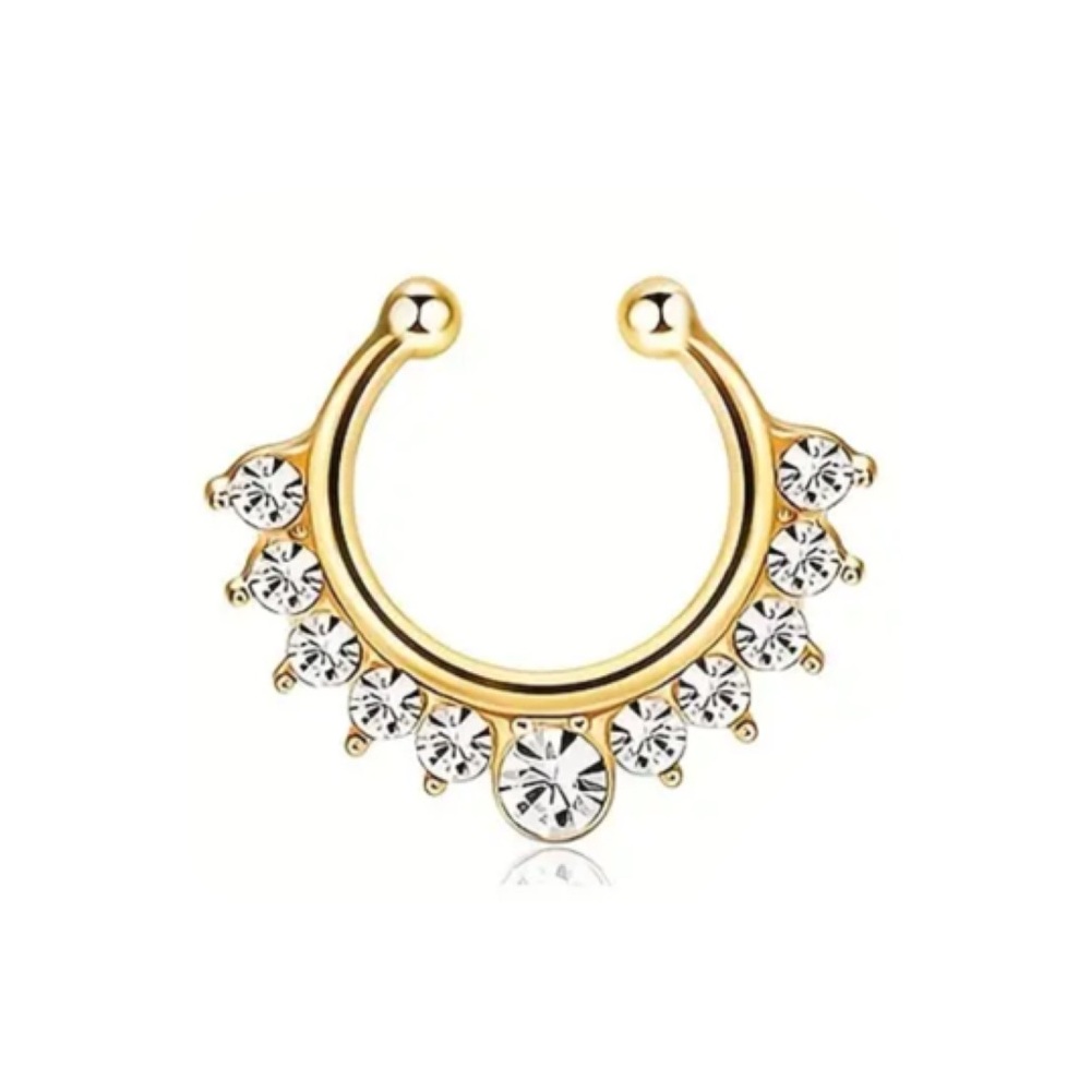 Gold CZ Clip-On Septum Ring – Non-Piercing Faux Nose Jewelry